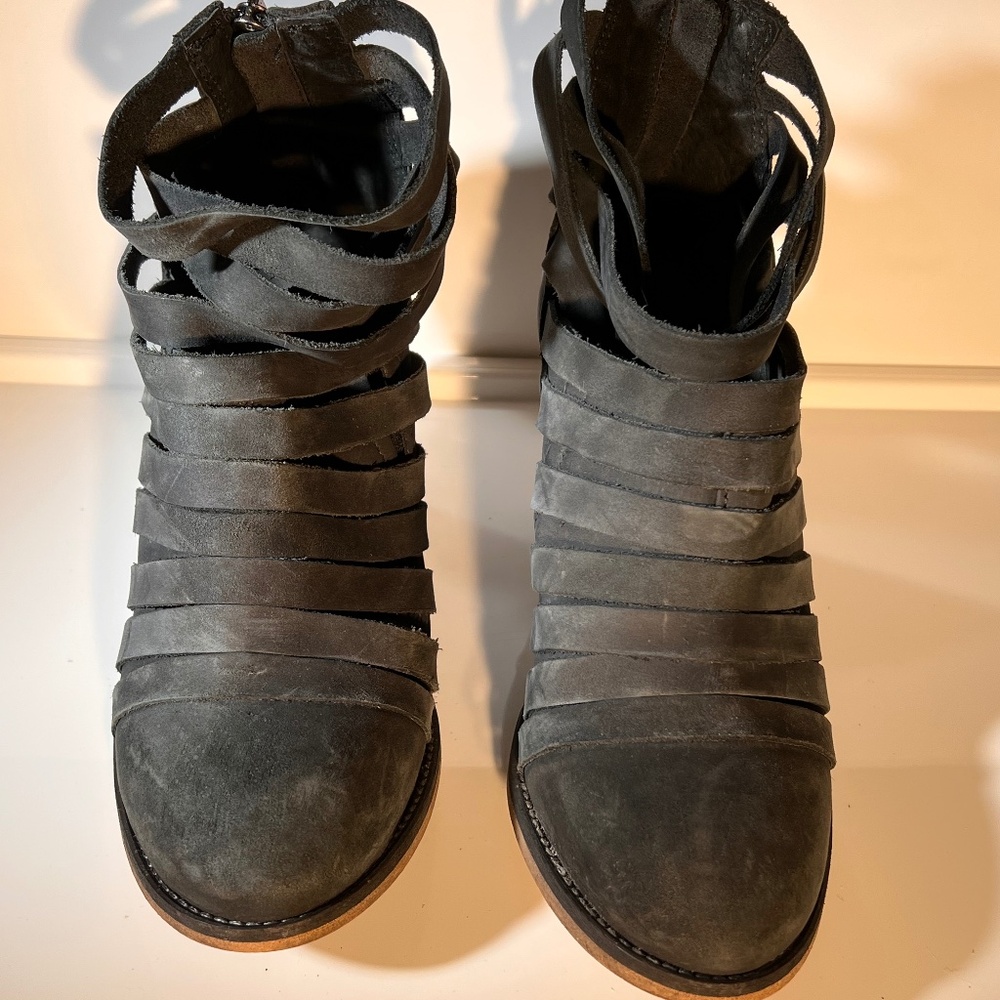 Free People Hybrid Strappy Ankle Bootie Black Suede Women Size 38